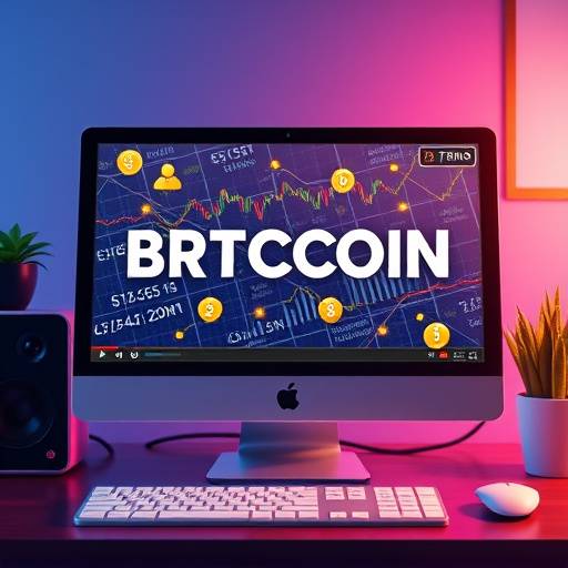 A computer screen displaying an animated explainer video about blockchain technology
