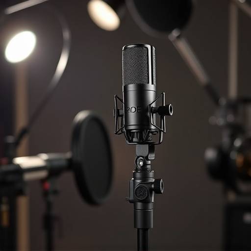 Rode NTG5 shotgun microphone with a boom pole and windscreen